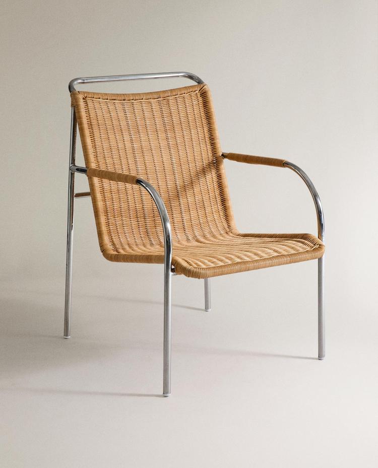 RATTAN AND STEEL ACCENT CHAIR
