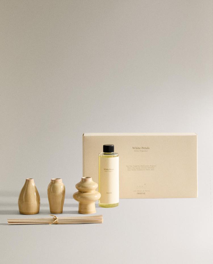 (200 ML) CONJUNTO DIFUSORES DE AMBIENTE COM VARETAS + RECARGA WHITE PETALS
