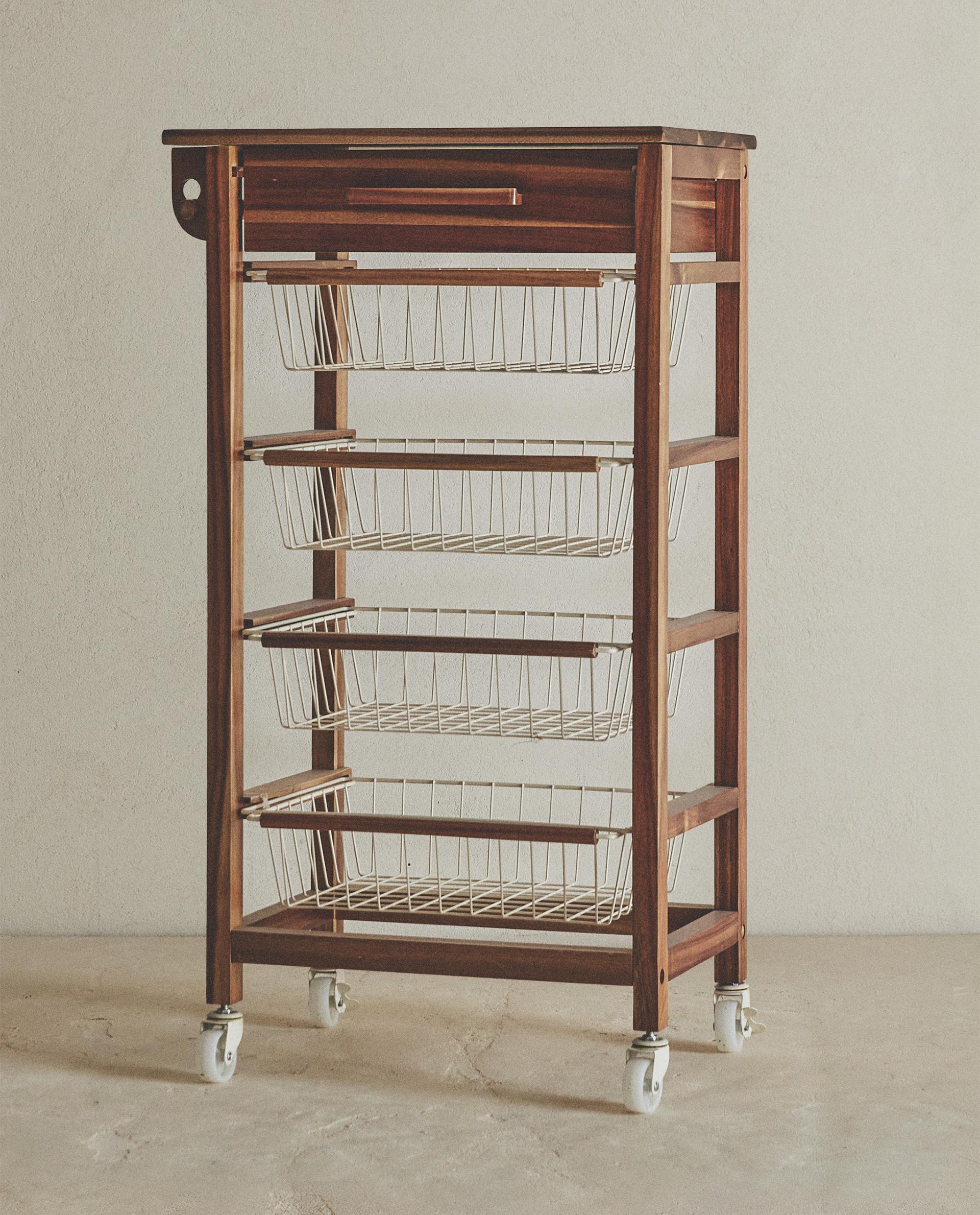 MUEBLE ALMACENAJE MADERA Y METAL RUEDAS Zara Home México