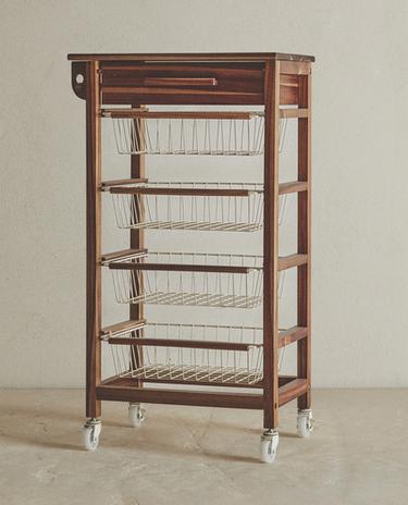 MEUBLE DE RANGEMENT BOIS ET MÉTAL ROULETTES