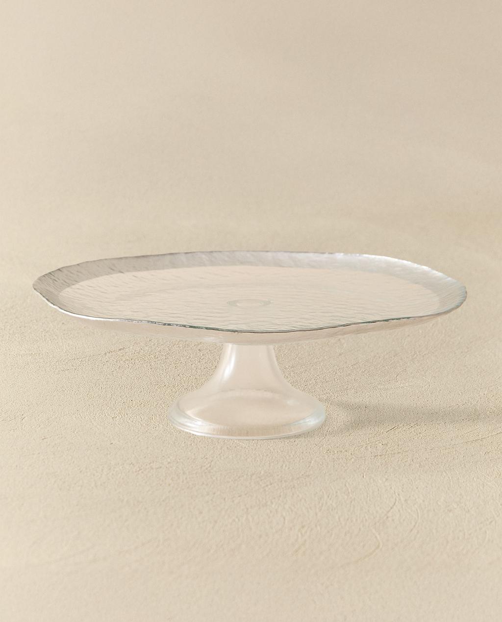 RAISED GLASS SERVING DISH WITH SILVER RIM RAISED GLASS SERVING DISH WITH SILVER RIM
