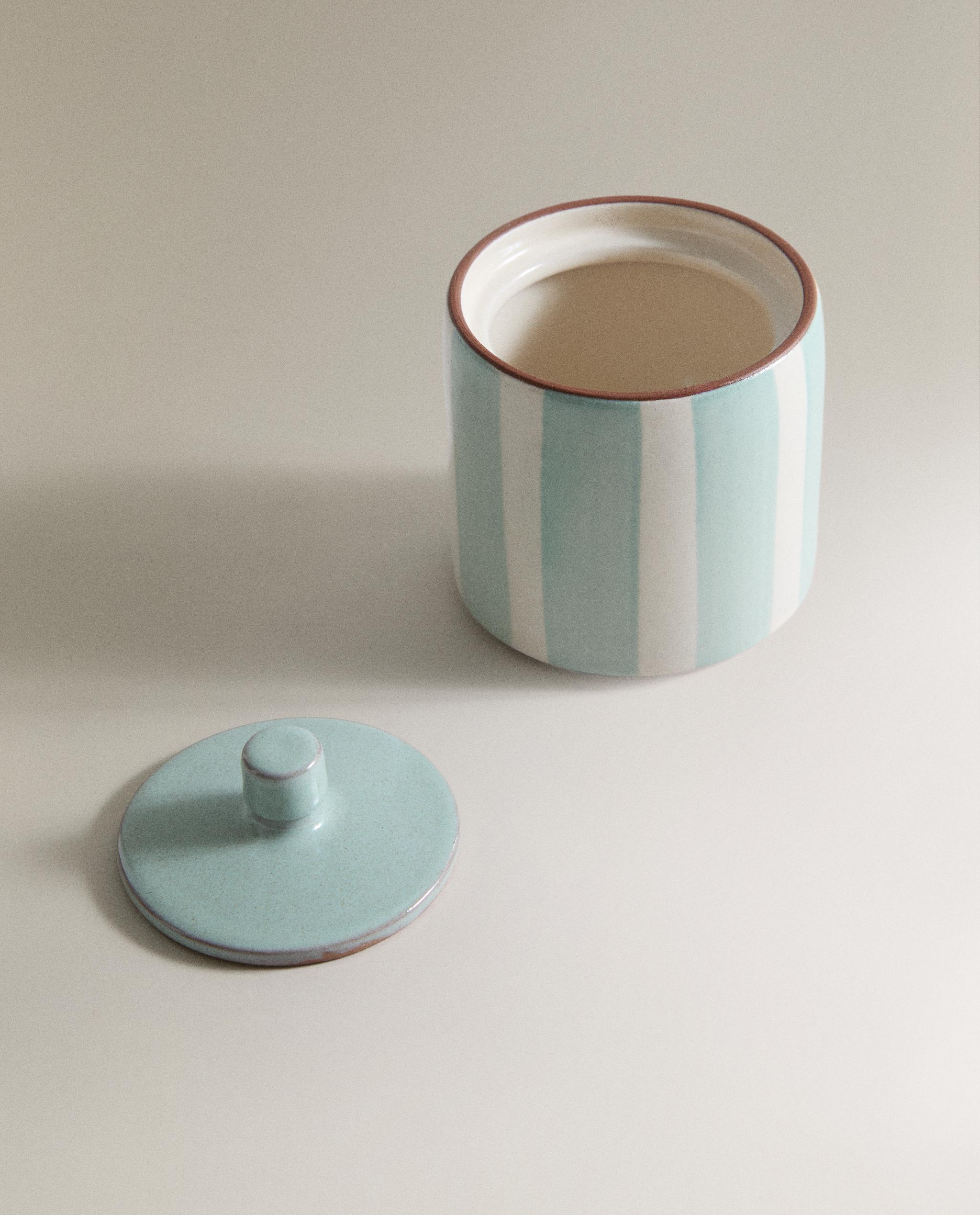 STRIPED CERAMIC BATHROOM ORGANISER JAR product thumbnail 4