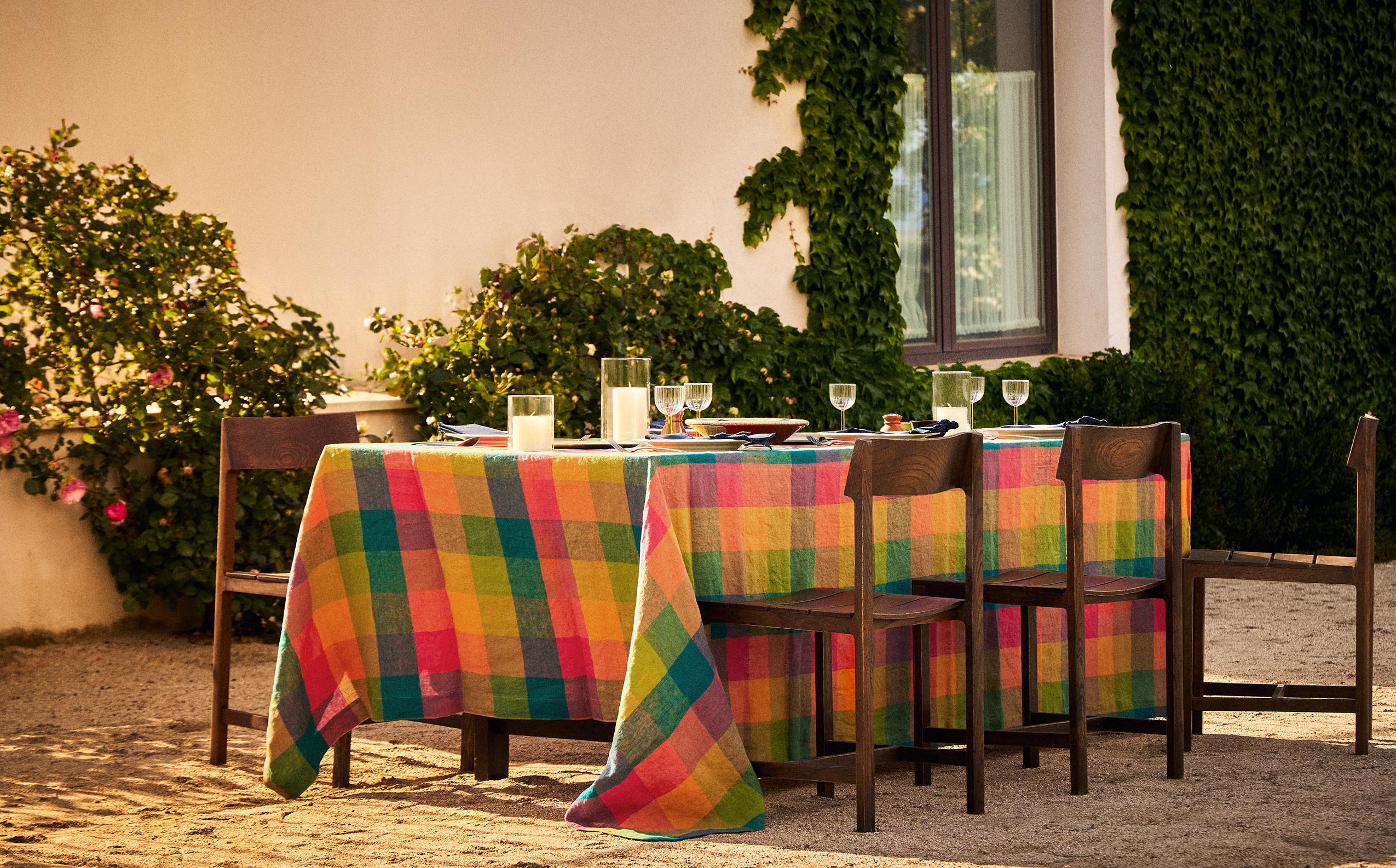 MULTICOLOURED CHECK LINEN TABLECLOTH
