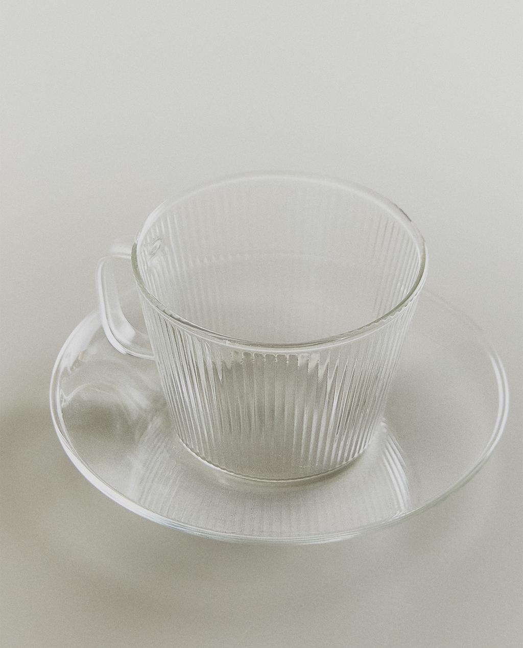 Borosilicate glass teacup and saucer