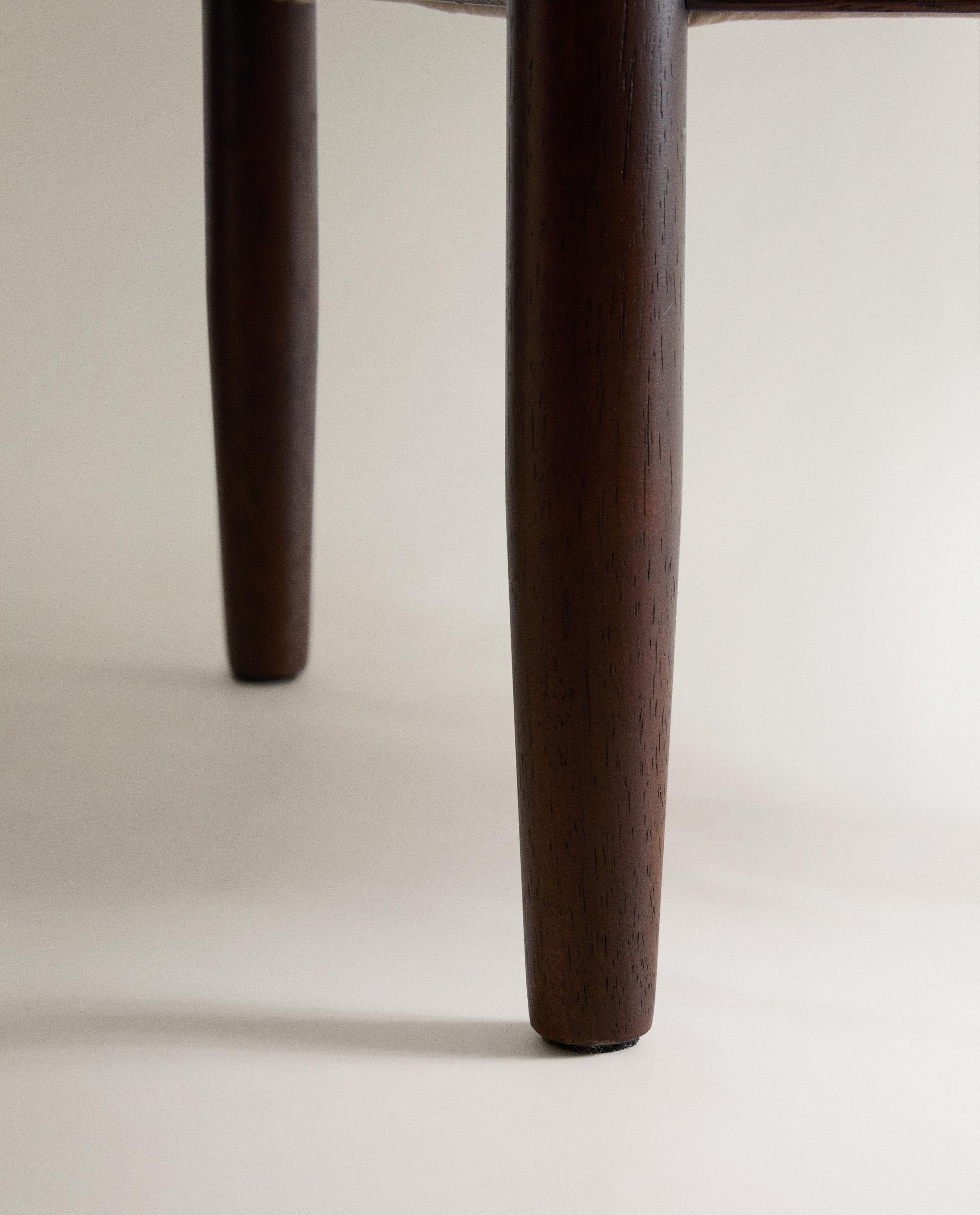 WOOD AND LINEN FOOTREST STOOL product thumbnail 2