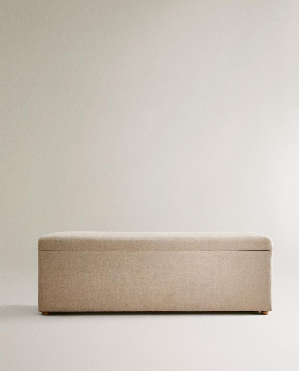 WOOD AND LINEN STORAGE BENCH