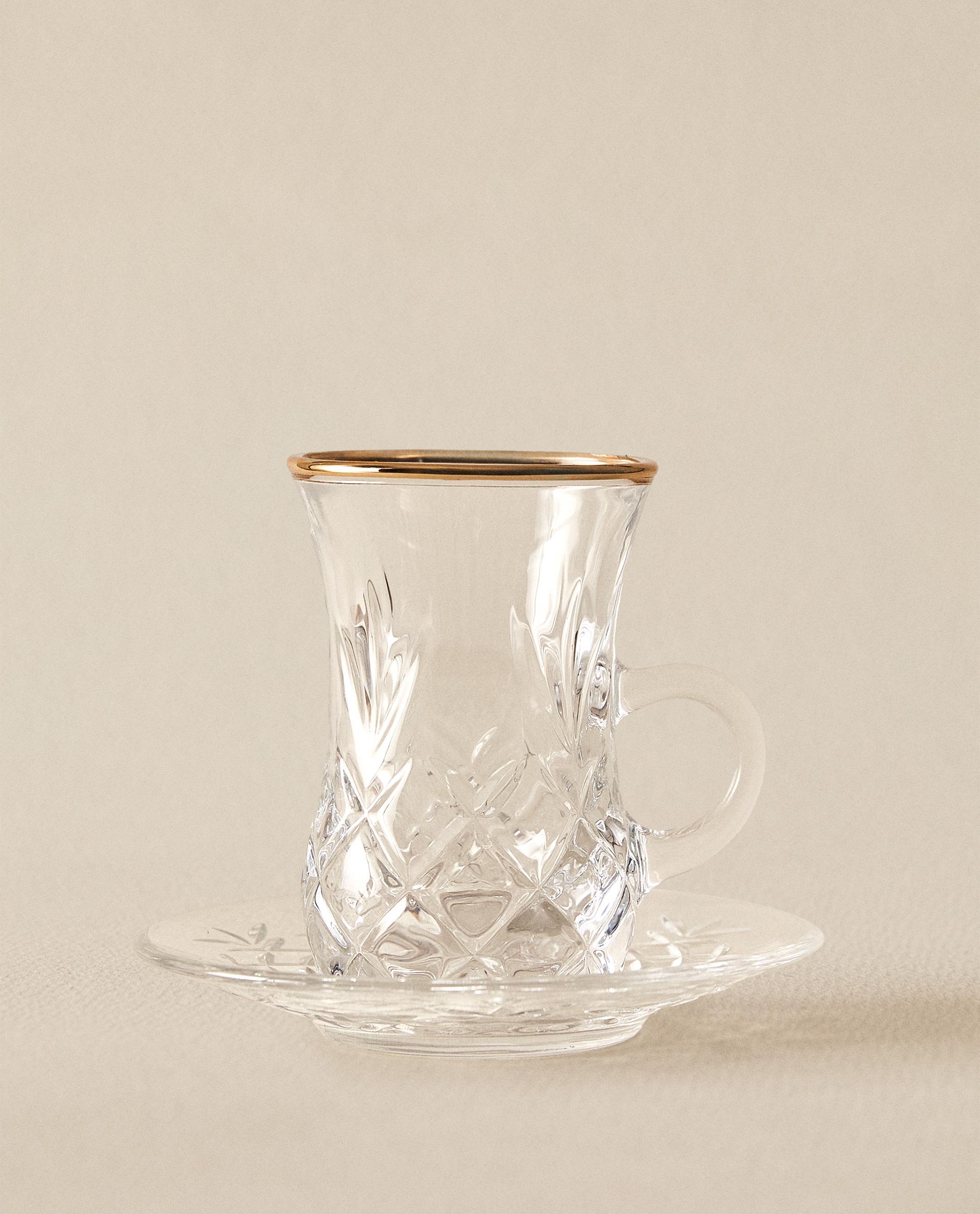 ENGRAVED GLASS TEACUP ENGRAVED GLASS TEACUP