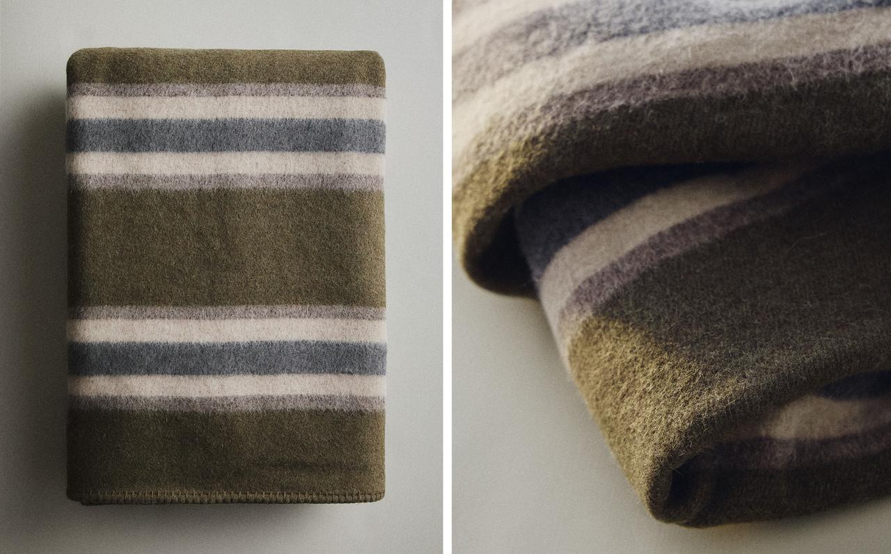STRIPED WOOL BLEND BLANKET