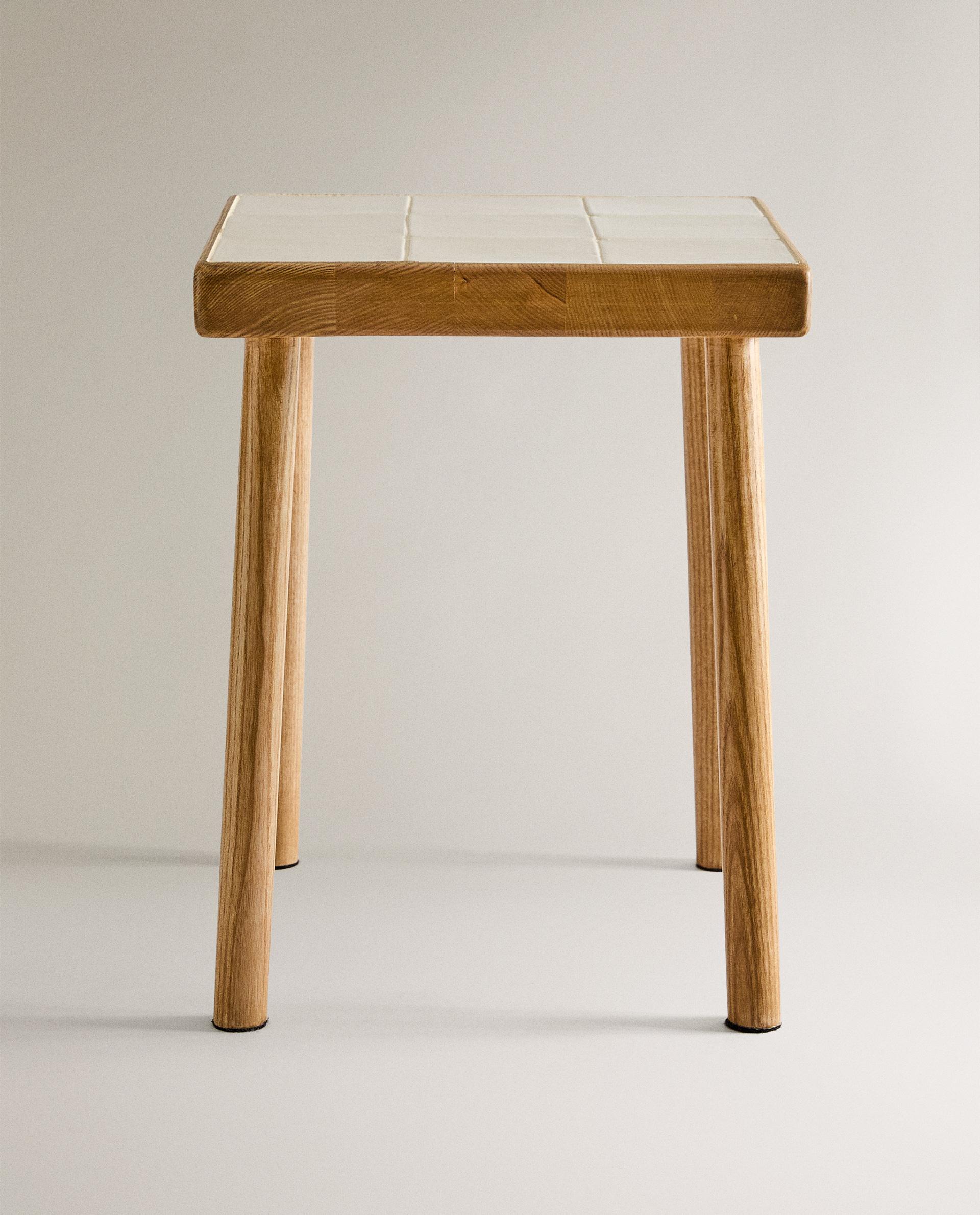 WOOD AND TILE STOOL