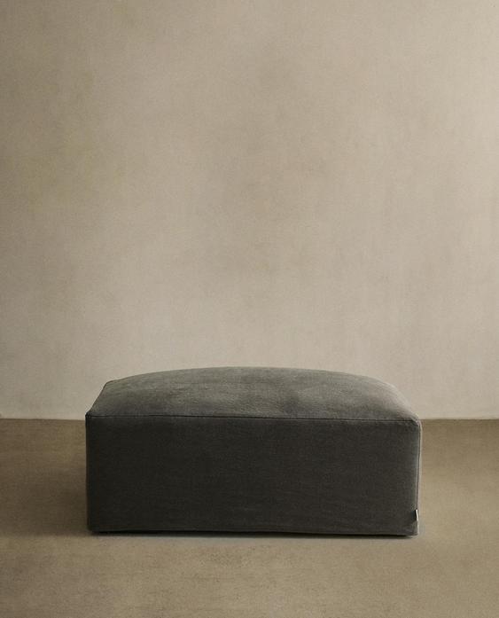POUFFE WITH REMOVABLE WASHED LINEN COVER POUFFE WITH REMOVABLE WASHED LINEN COVER