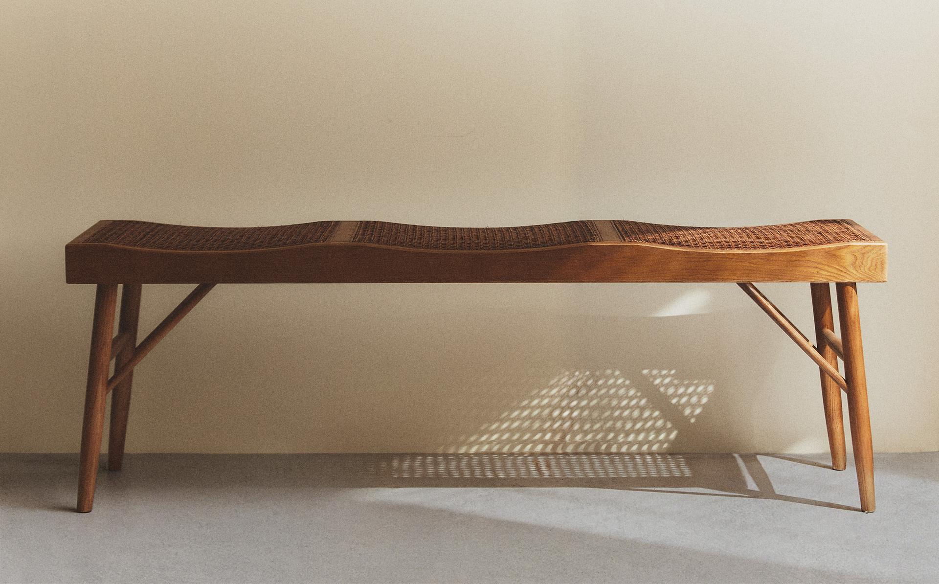 WOOD AND RATTAN BENCH WOOD AND RATTAN BENCH