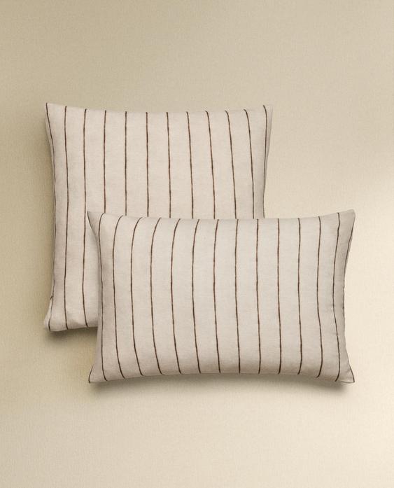 TAIE D’OREILLER COTON ET LIN RAYURES TAIE D’OREILLER COTON ET LIN RAYURES
