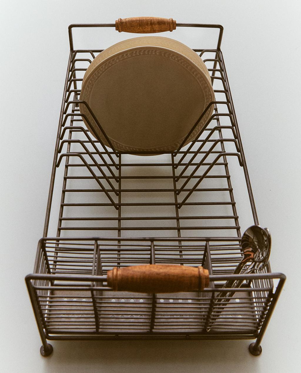 IRON AND ACACIA WOOD DISH DRAINER