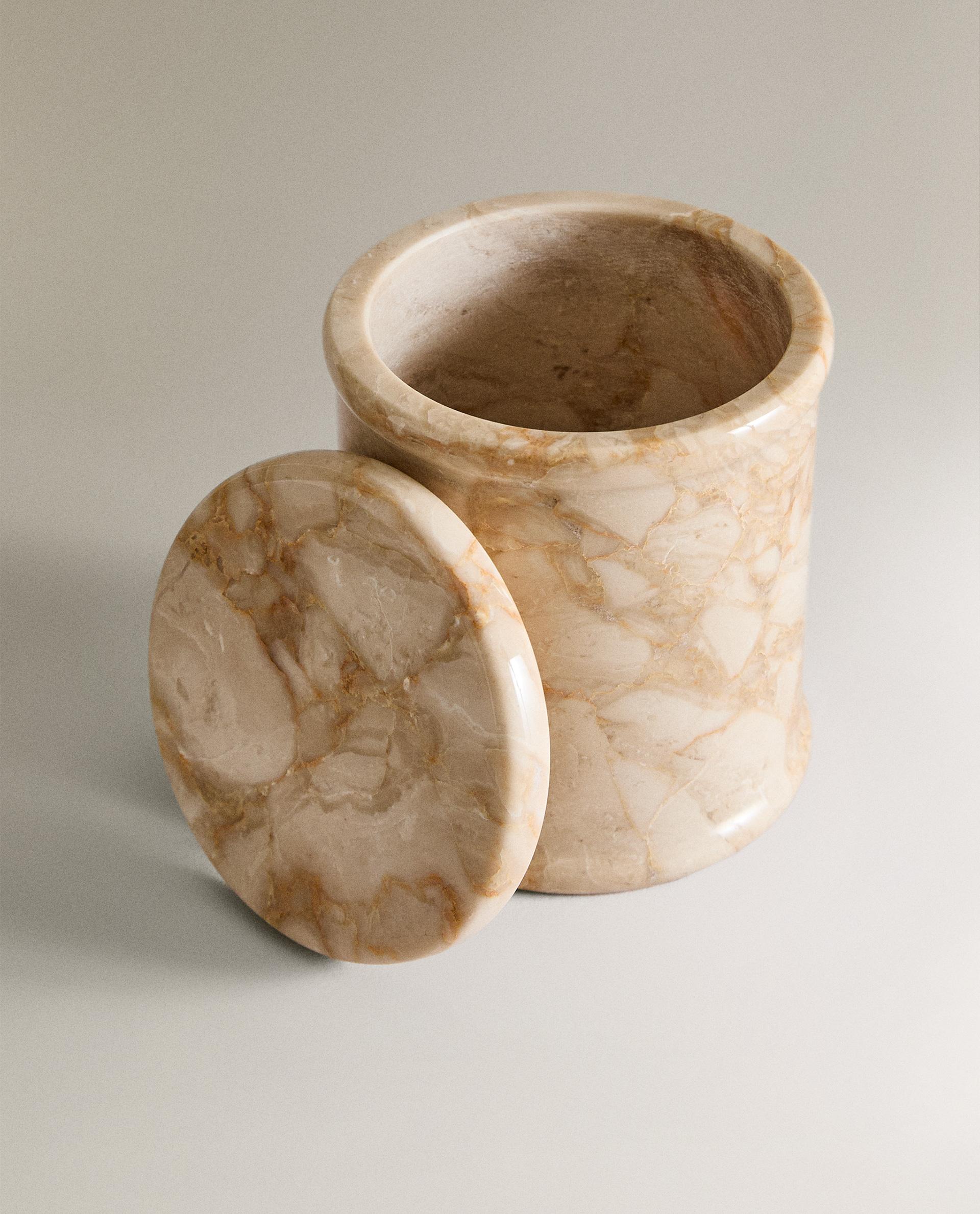 MARBLE CANDLE CONTAINER WITH LID