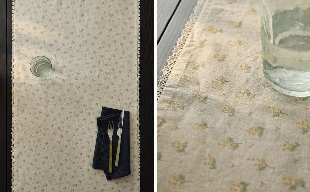 CHEMIN DE TABLE FLEURS SAUVAGES AVEC DENTELLE