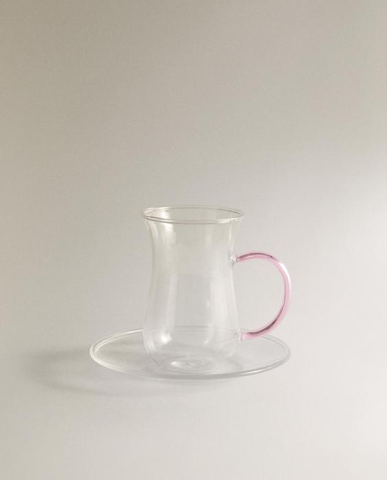 كوب من زجاج البورسليكات وطبق كوب من زجاج البورسليكات وطبق