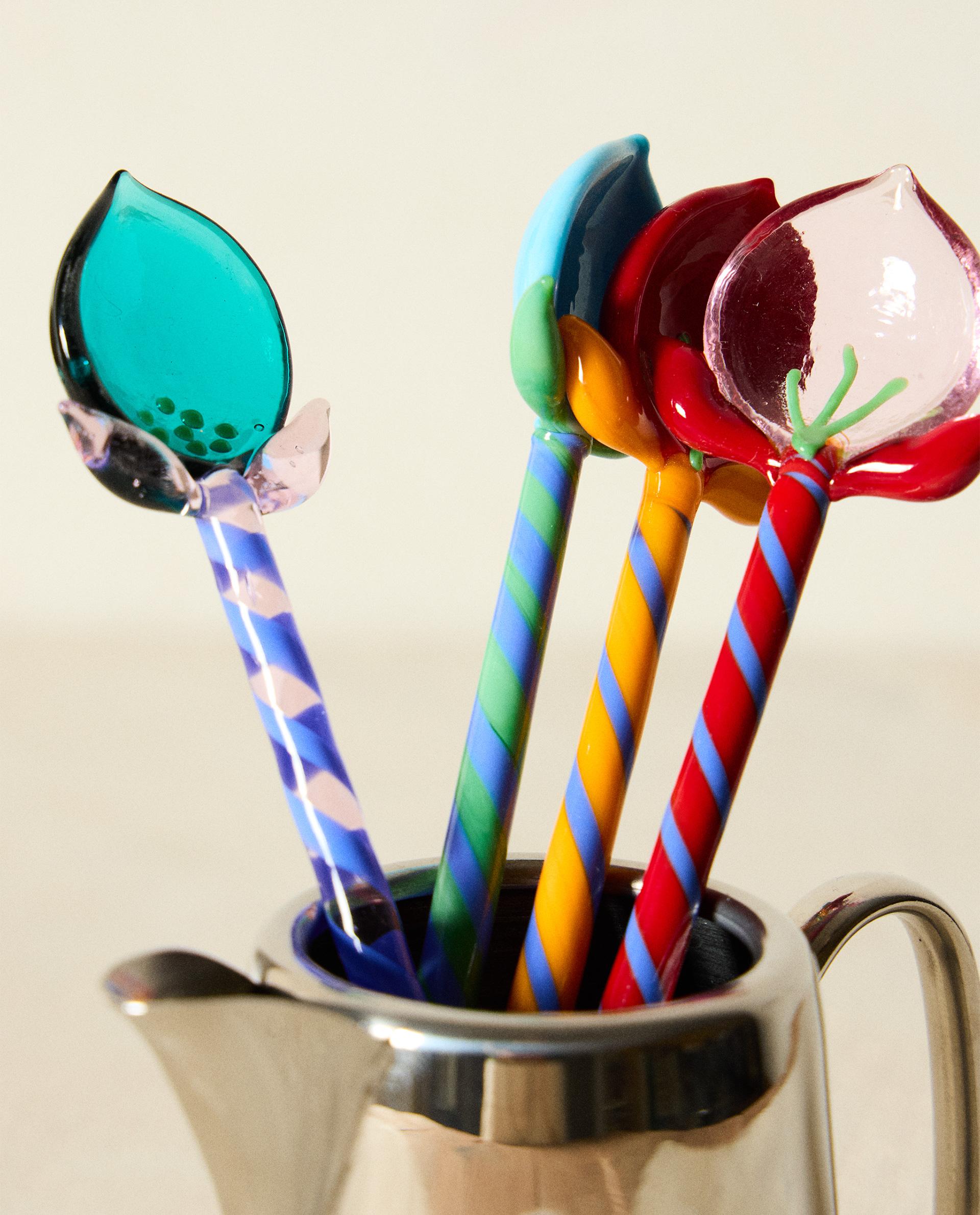 SET OF FLORAL GLASS DESSERT SPOONS (SET OF 4)