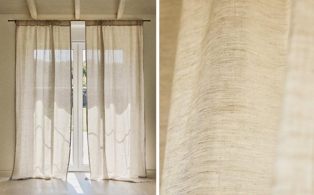 Double width linen curtain with medium opacity