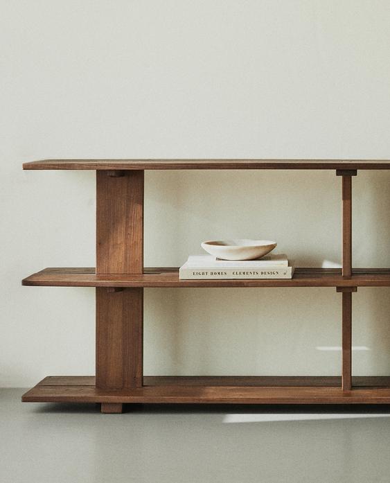 ELM WOOD SHELVING UNIT WITH THREE SHELVES