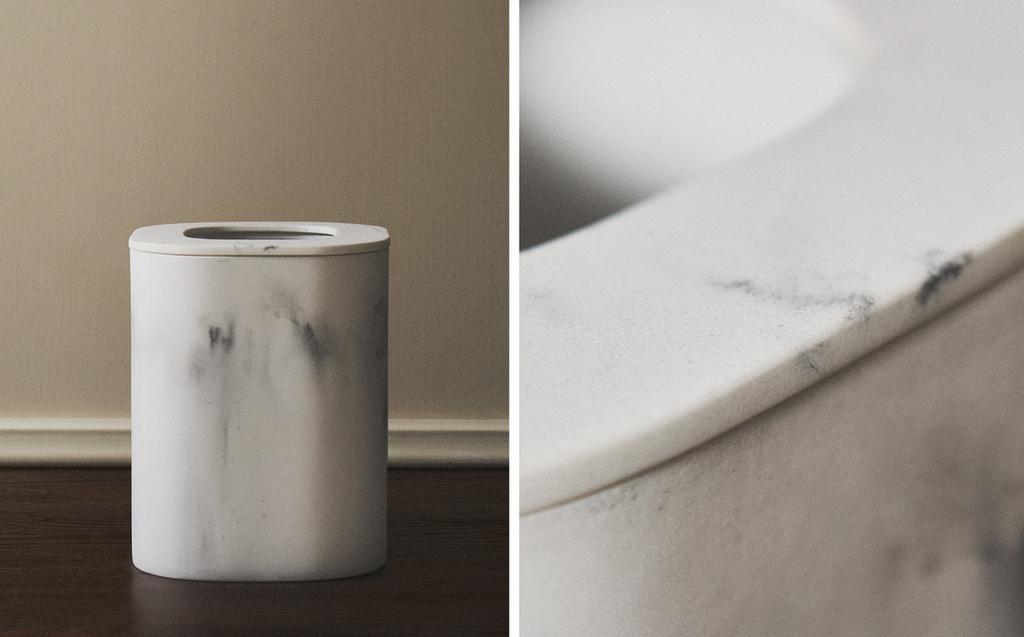 Marble-effect bathroom trash can