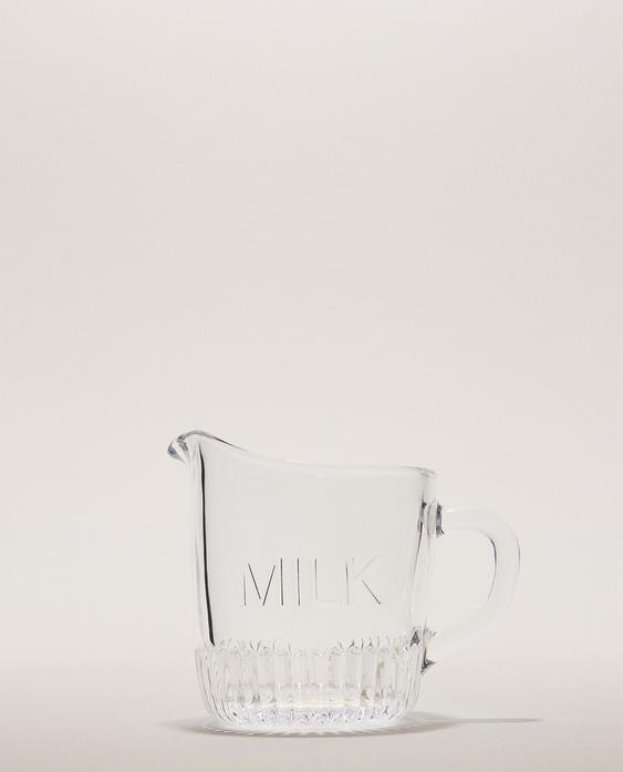 GLASS MILK JUG WITH STRIPED BASE GLASS MILK JUG WITH STRIPED BASE
