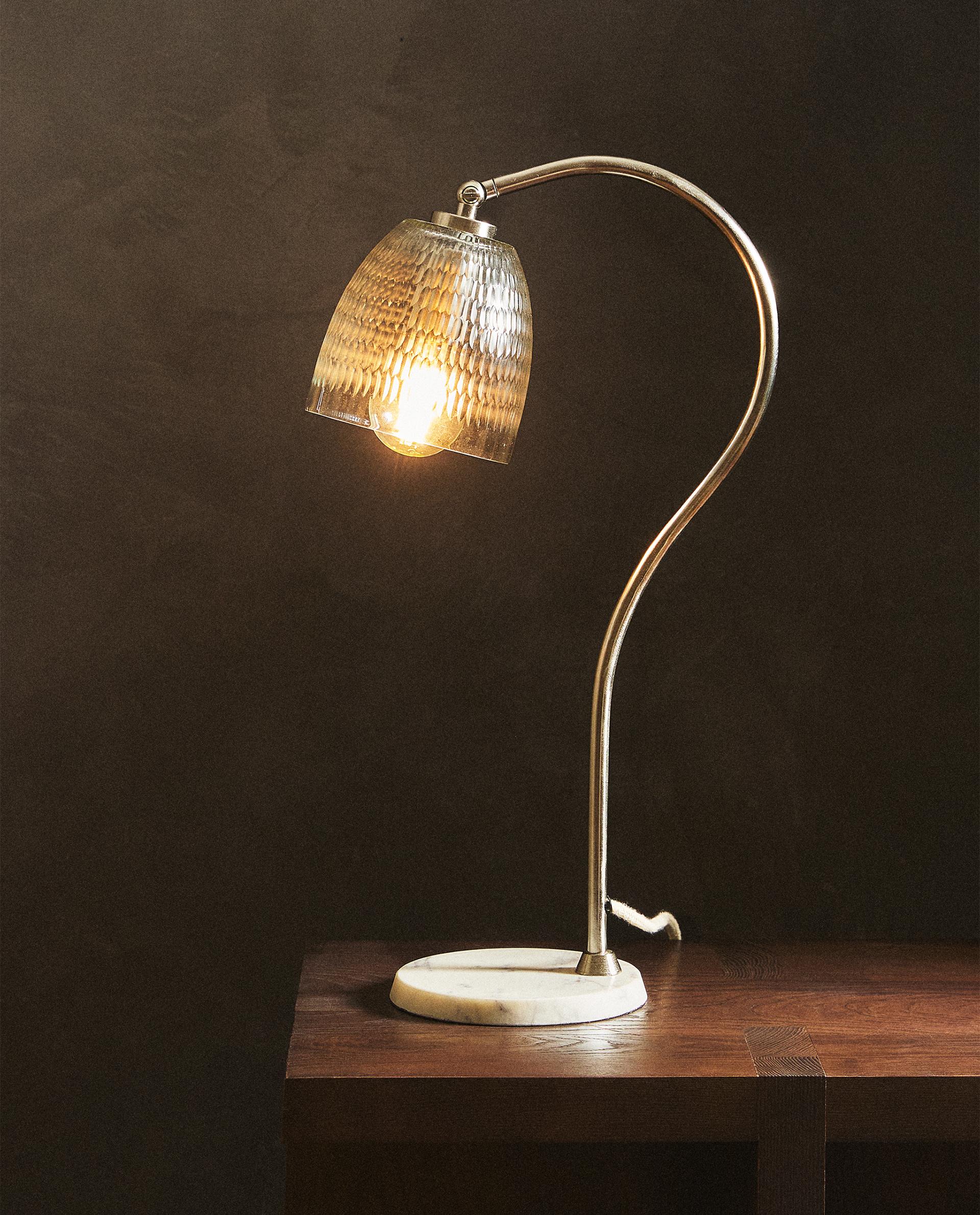 TABLE LAMP WITH MARBLE BASE AND GLASS SHADE