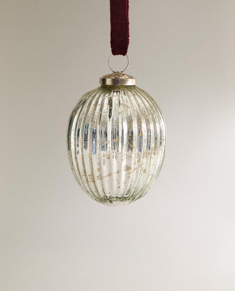 GLASS STRIPED BALL CHRISTMAS TREE DECORATION