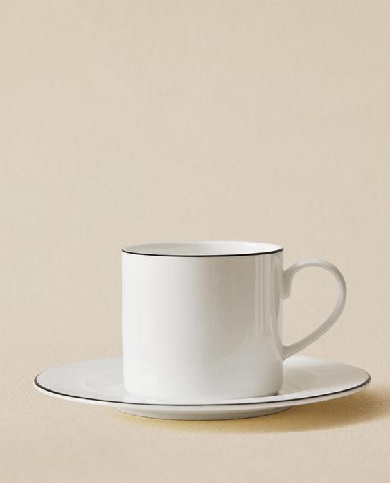 TAZA DE TÉ Y PLATO BONE CHINA FILO NEGRO