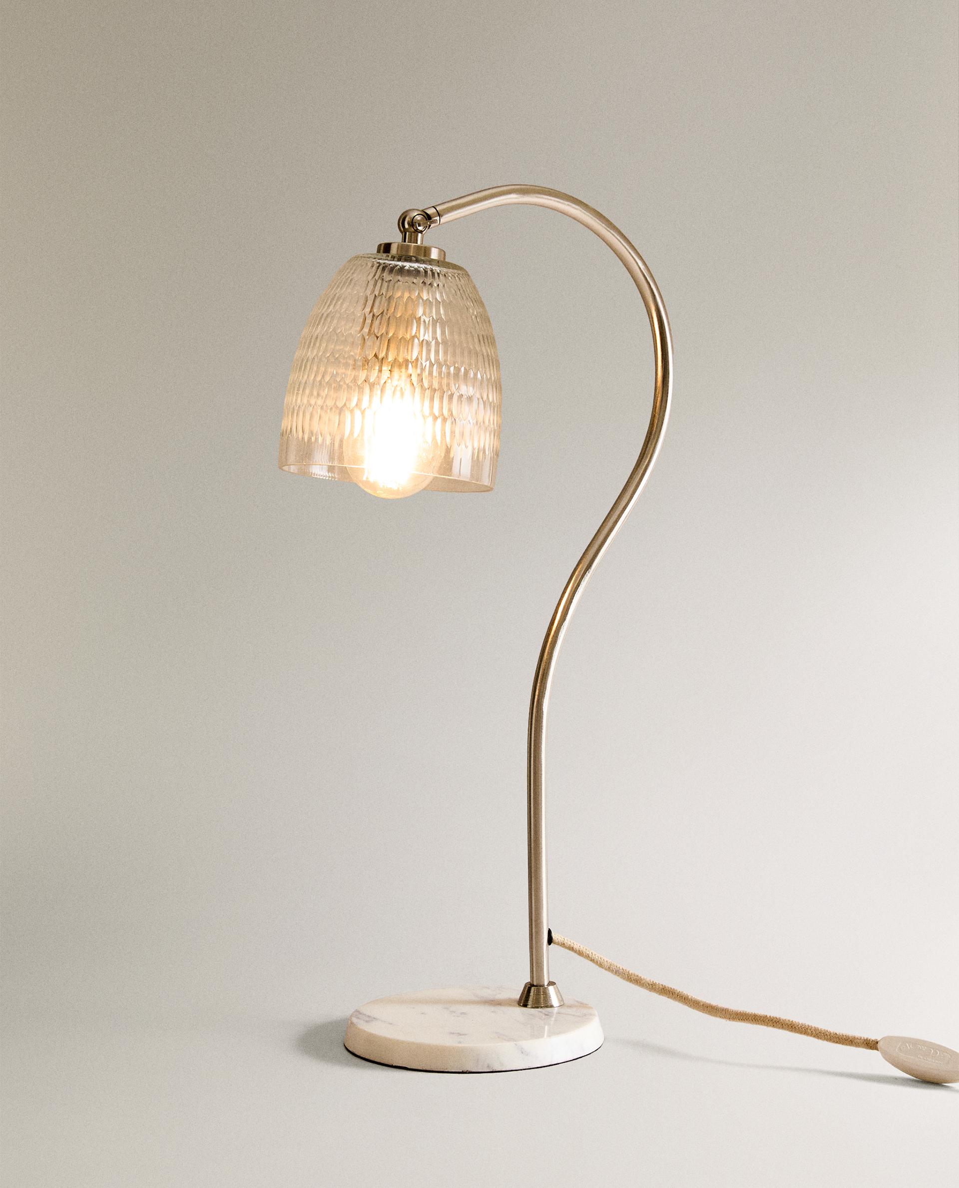 TABLE LAMP WITH MARBLE BASE AND GLASS SHADE