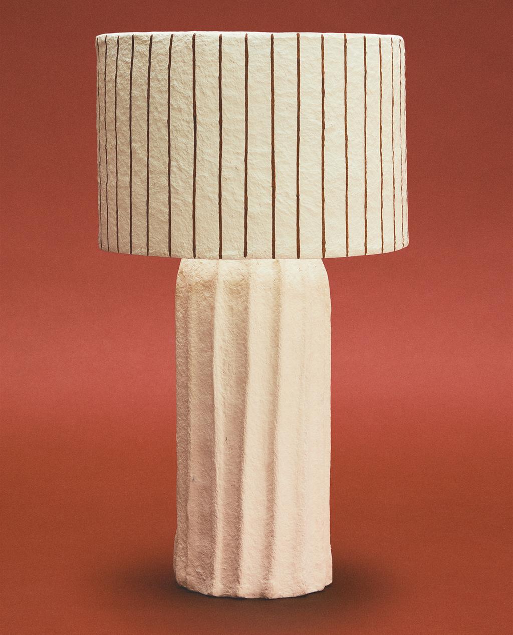 PAPIER-MÂCHÉ TABLE LAMP WITH STRIPED SHADE X COLLAGERIE