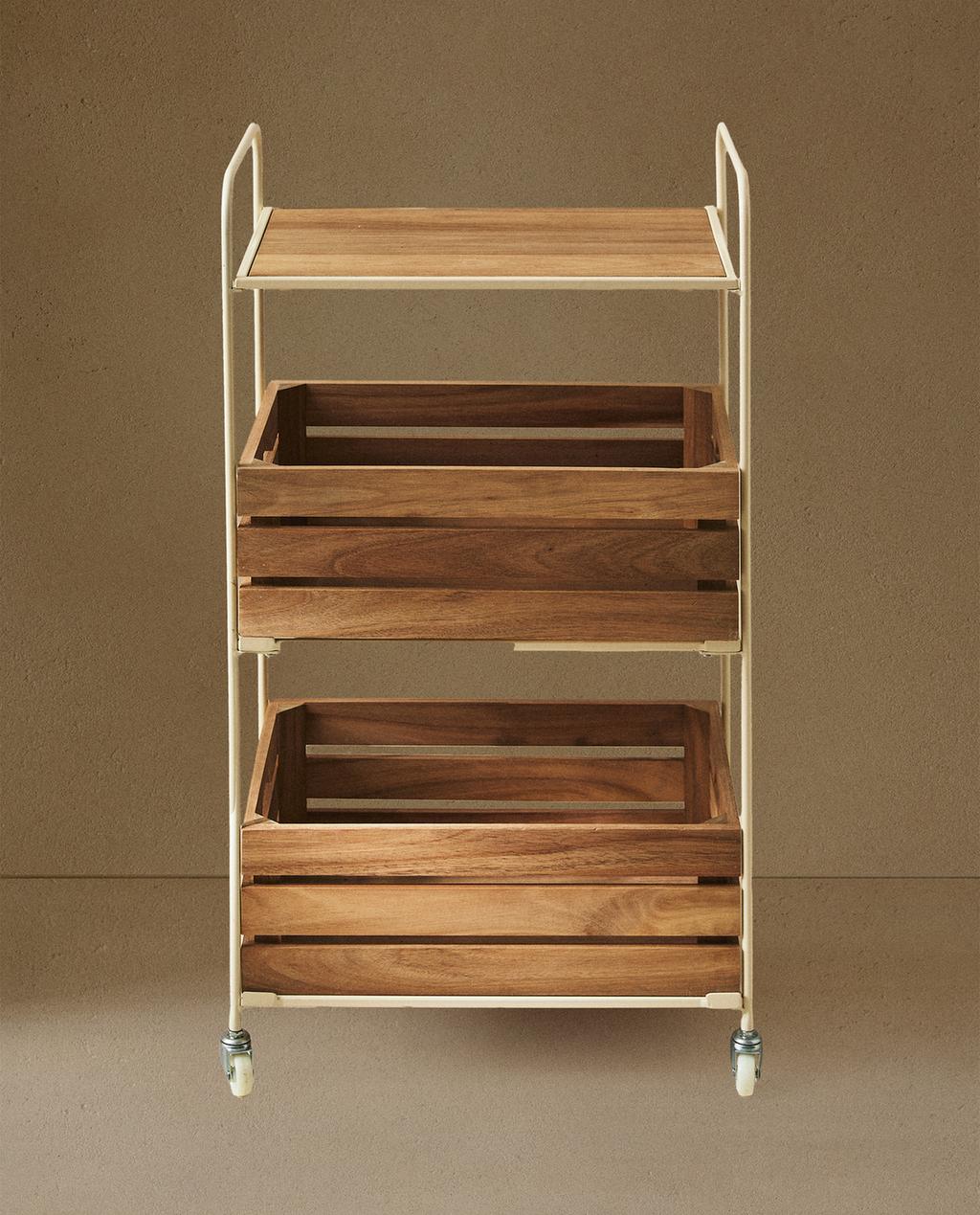 WOOD AND METAL STORAGE CART