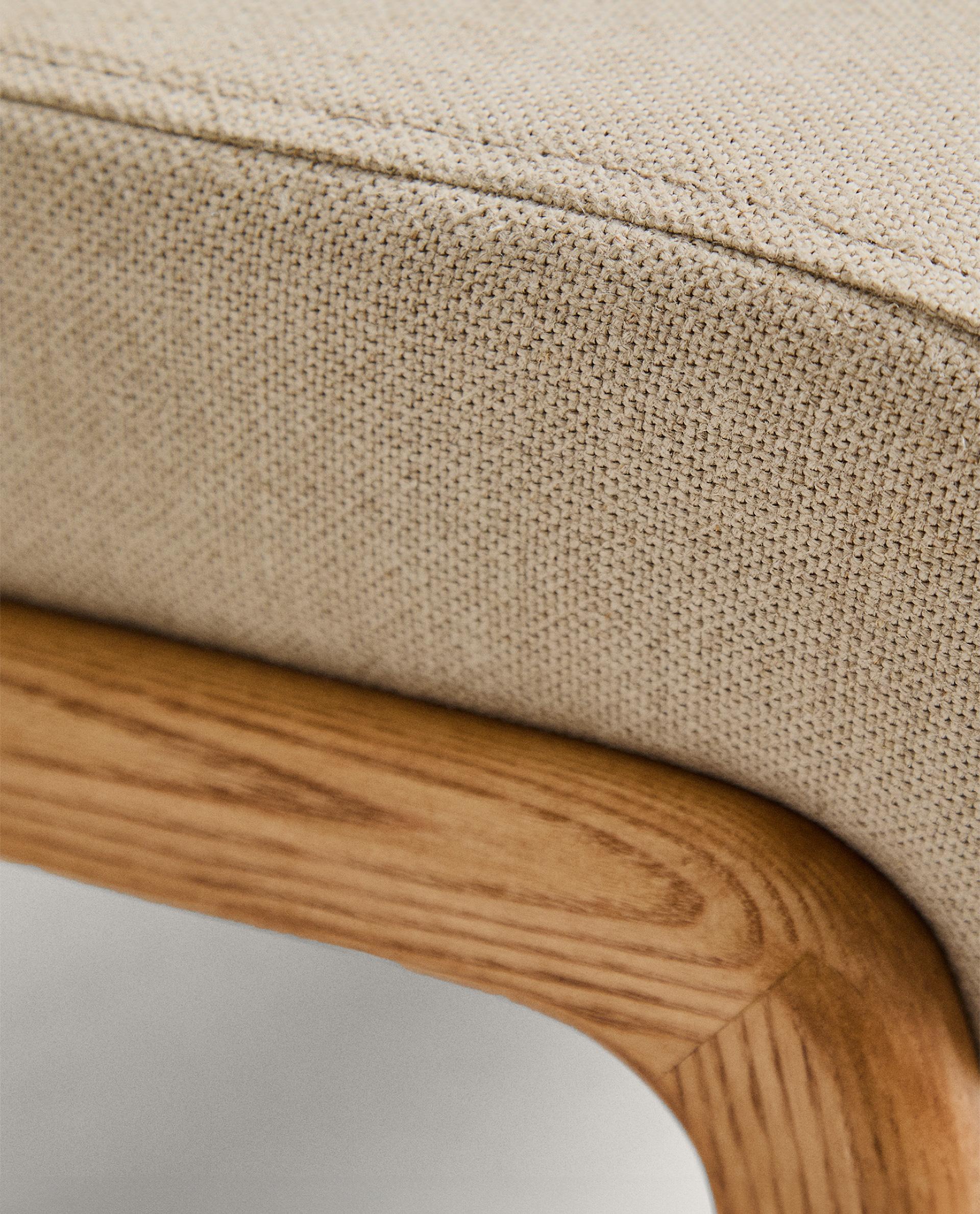 ASH WOOD AND LINEN OTTOMAN STOOL
