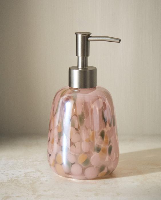 플로랄 프린트 유리 비누 디스펜서