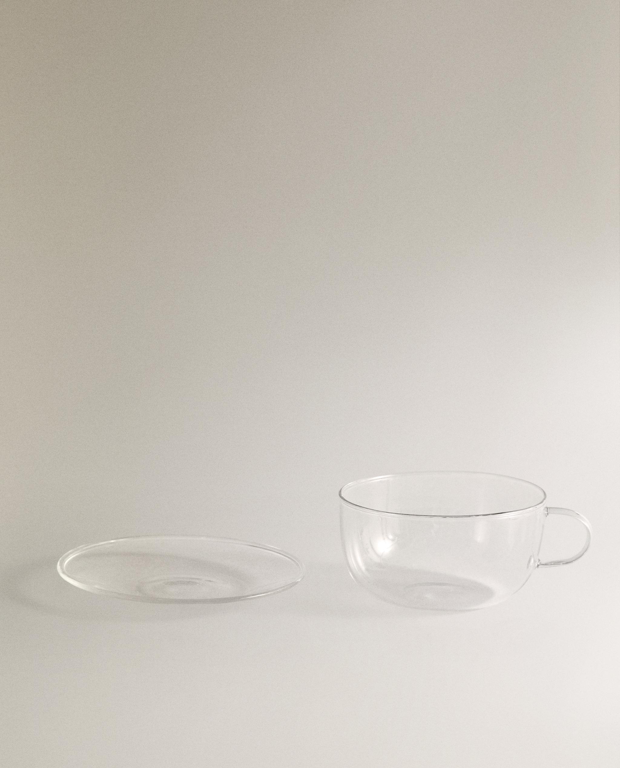 BOROSILICATE GLASS TEACUP AND SAUCER WITH SILVER RIM product thumbnail 9