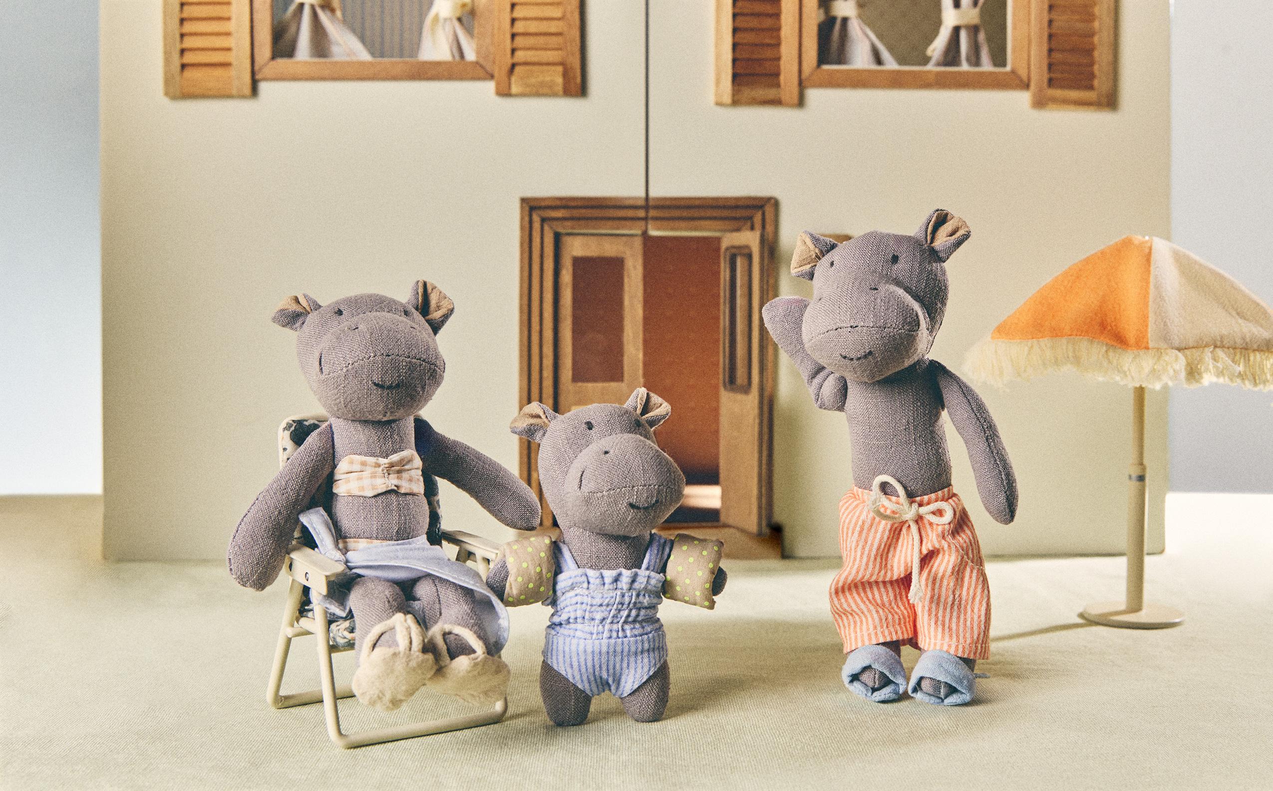 CHILDREN'S SOFT TOY SET WITH HIPPOPOTAMUS FAMILY (SET OF 3)