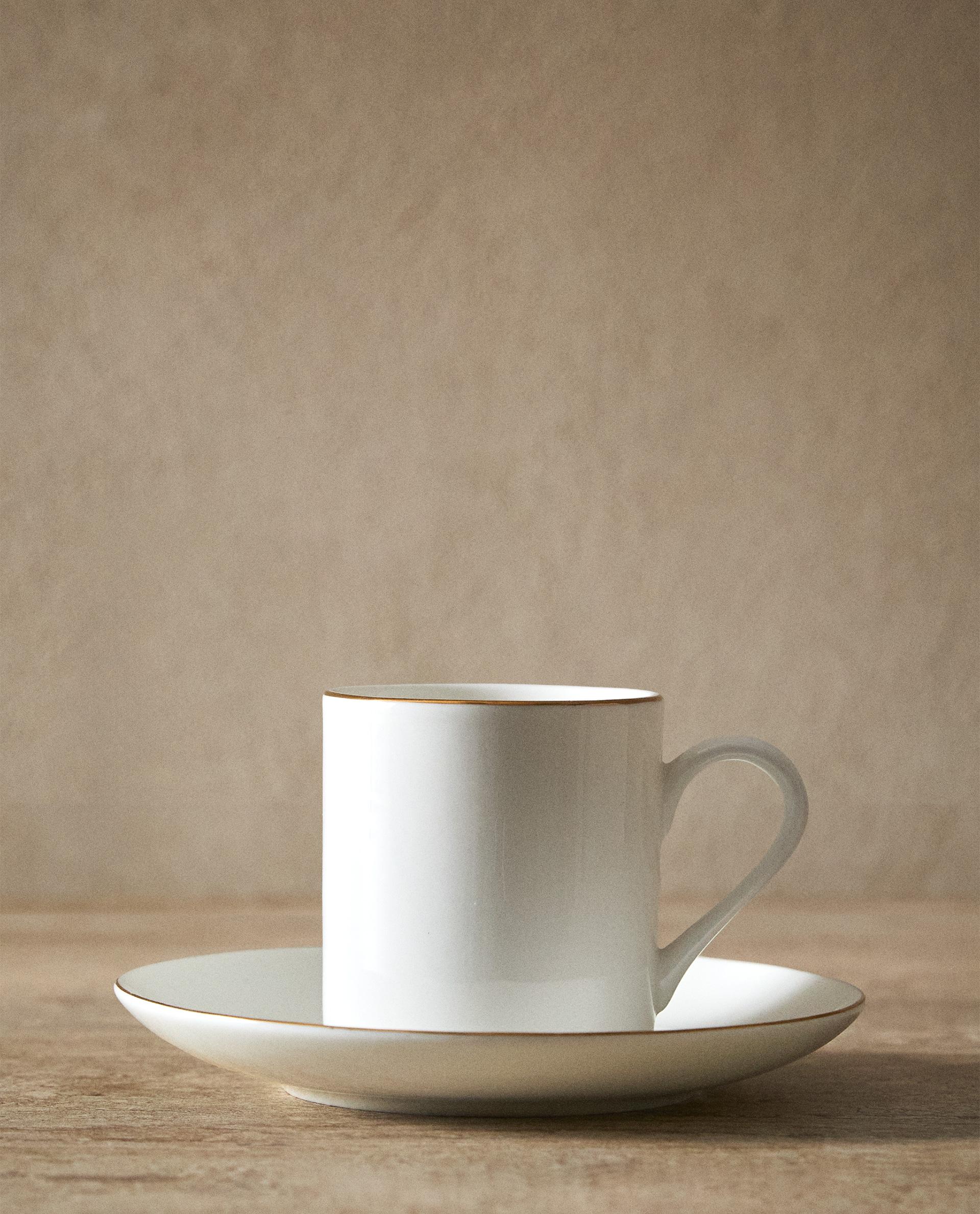 TAZZA DA CAFFÈ CON PIATTINO IN BONE CHINA CON BORDO