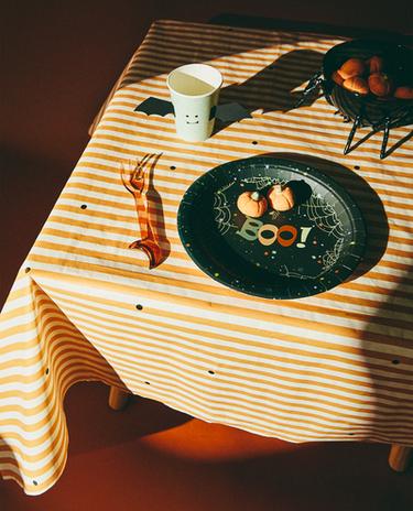 PAPIER TISCHDECKE FÜR KINDER MIT STREIFEN ZU HALLOWEEN