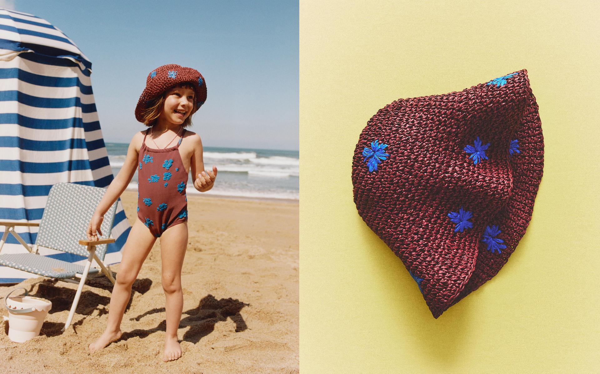KIDS' FLORAL SWIMSUIT AND BEACH HAT