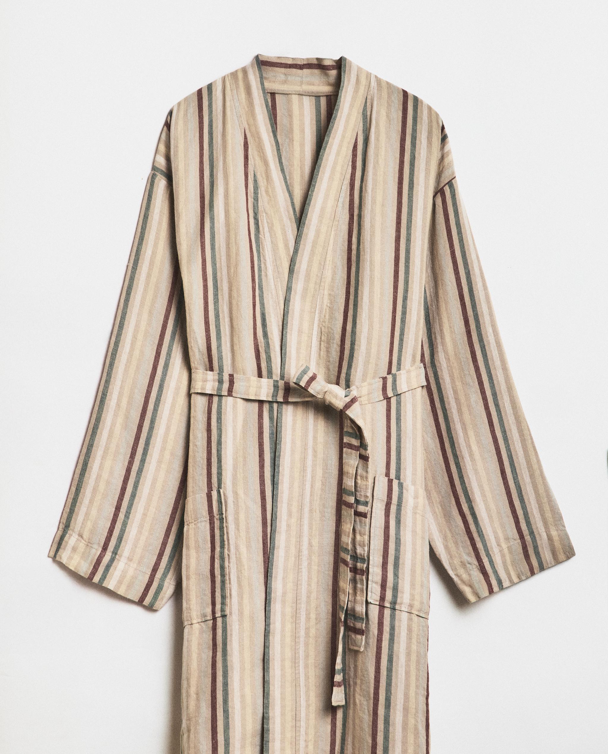 LINEN DRESSING GOWN WITH COLOURED STRIPES product thumbnail 10