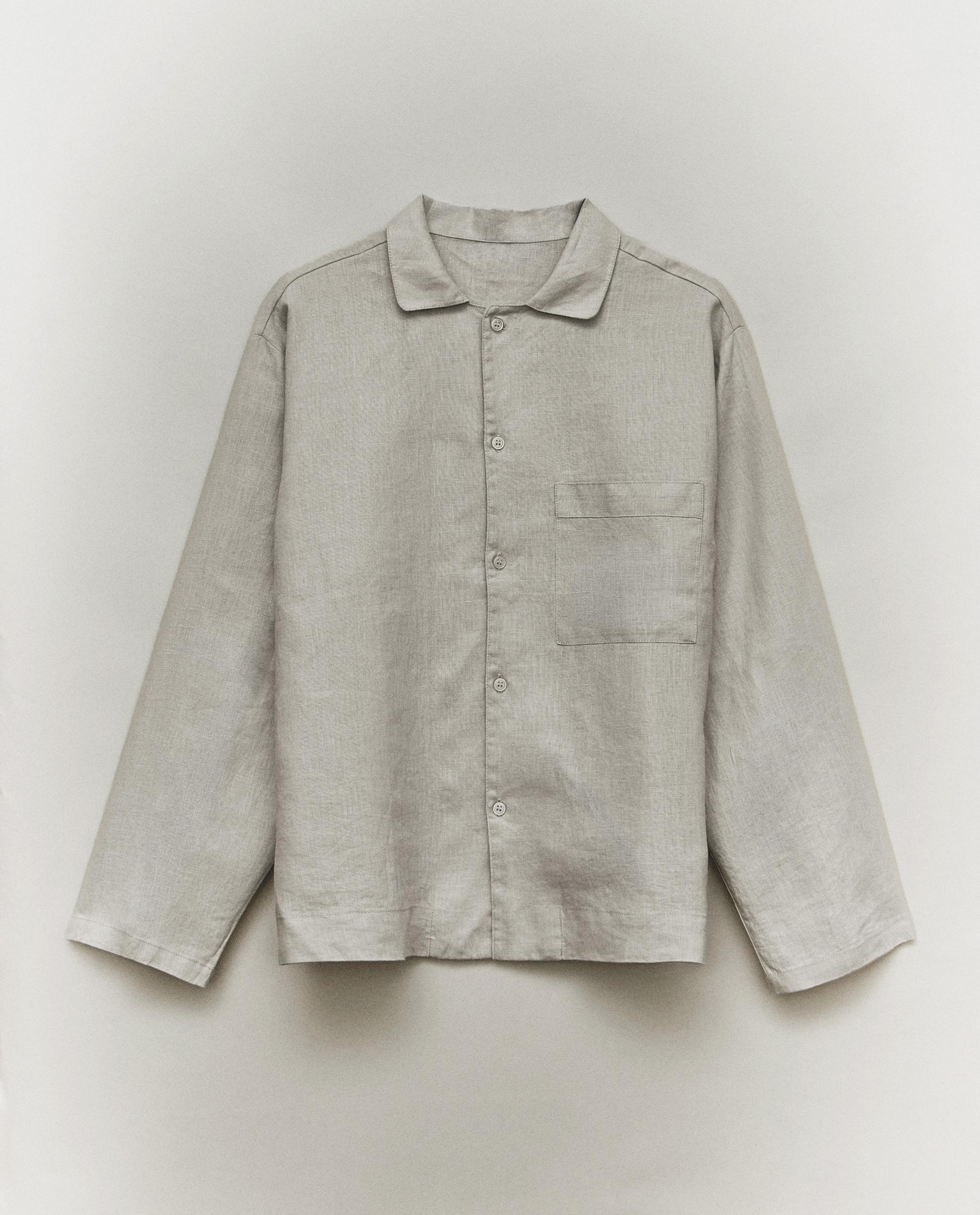 新品 ZARA L ヨーロッパ産 リネン ポケット シャツ WT リネンポケットシャツ - グレー | ZARA Japan / 日本