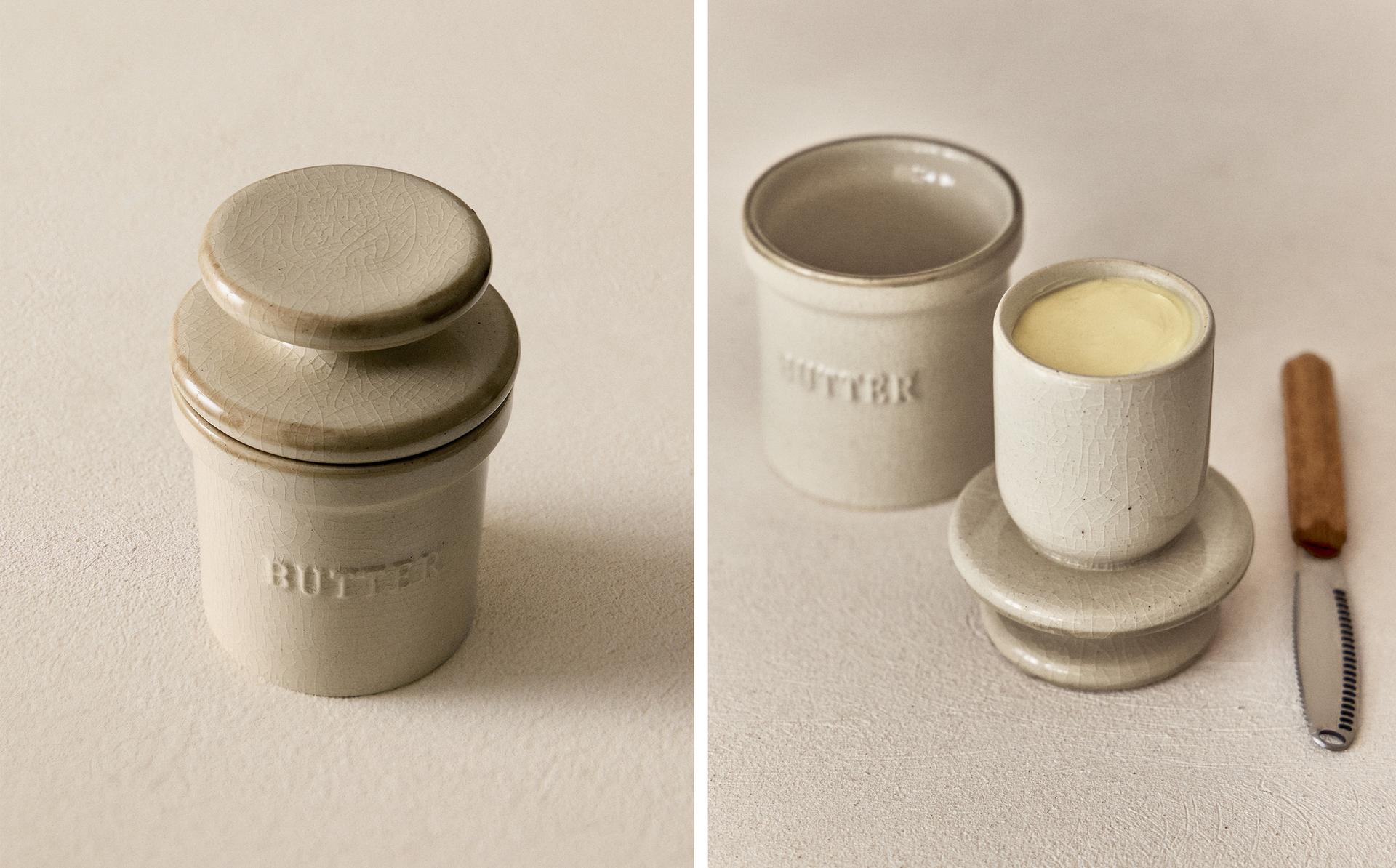 STONEWARE CYLINDRICAL BUTTER DISH STONEWARE CYLINDRICAL BUTTER DISH