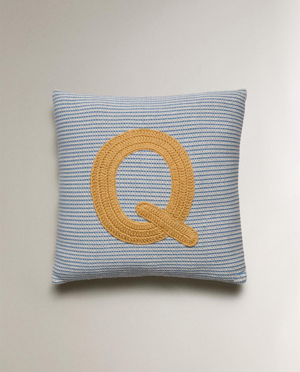 KIDS' EMBROIDERED LETTER Q CUSHION