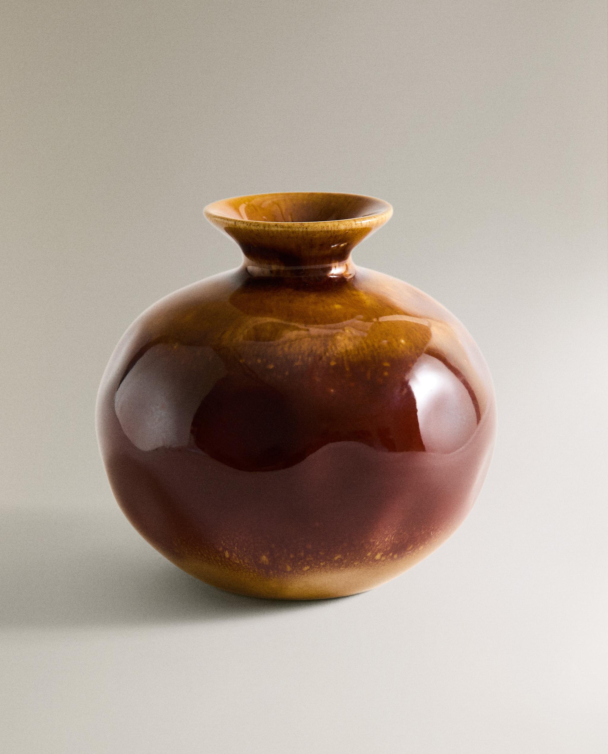 茶色い球形花瓶 セラミック ベース、低カラー | Zara Home 日本/Japan