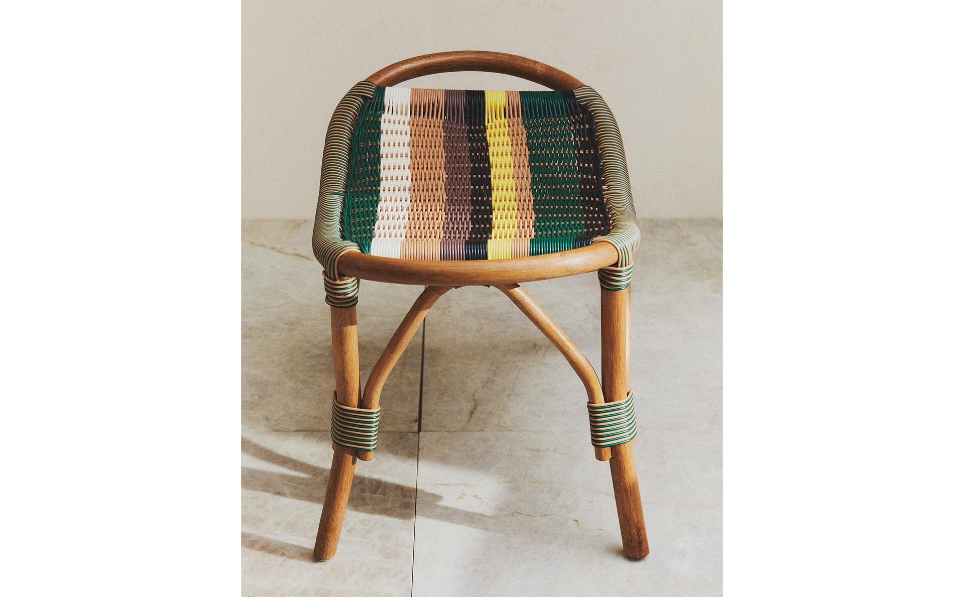 STRIPED RATTAN OTTOMAN