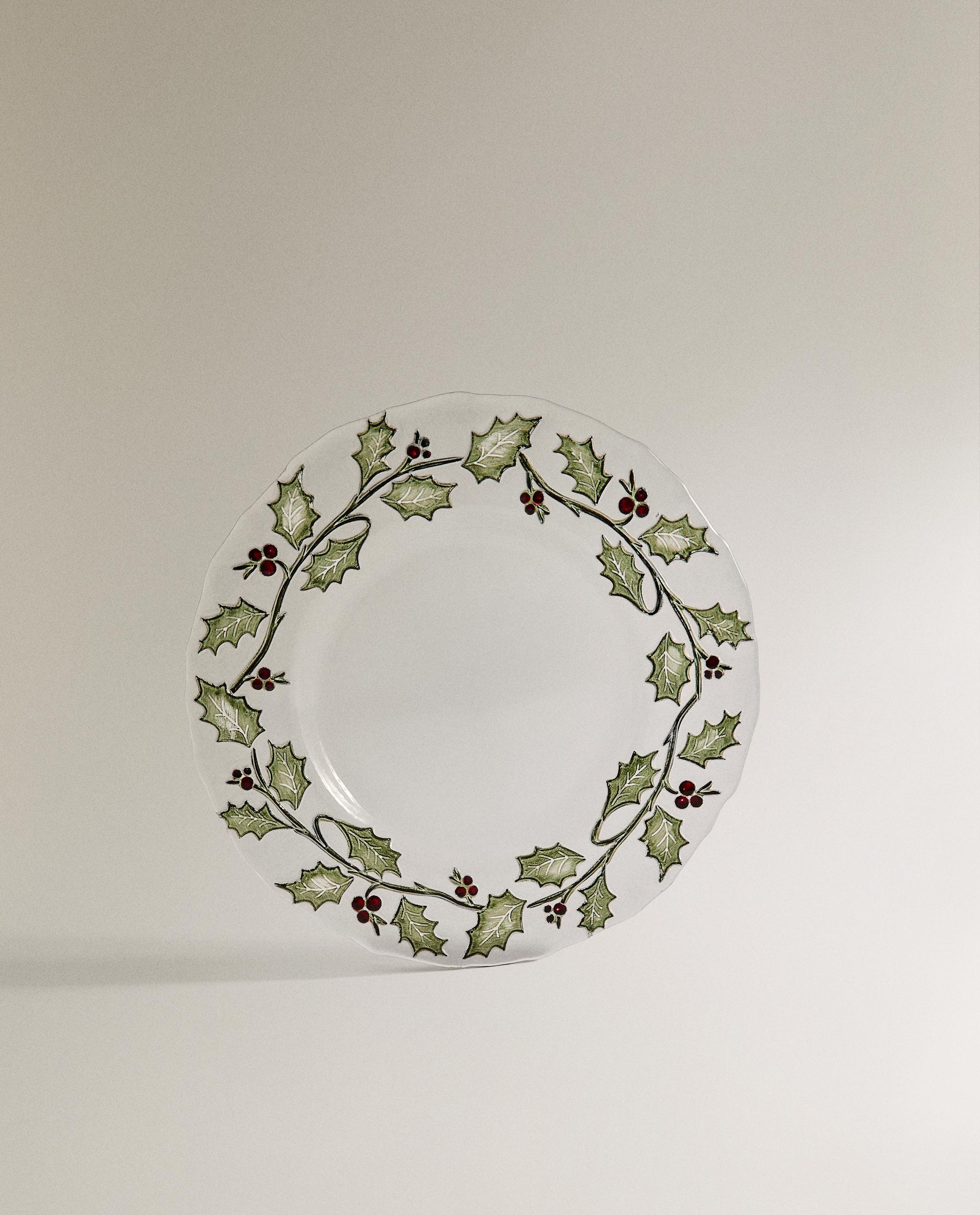 クリスマス ヒイラギの葉 ガラスデザートプレート | Zara Home 日本/Japan