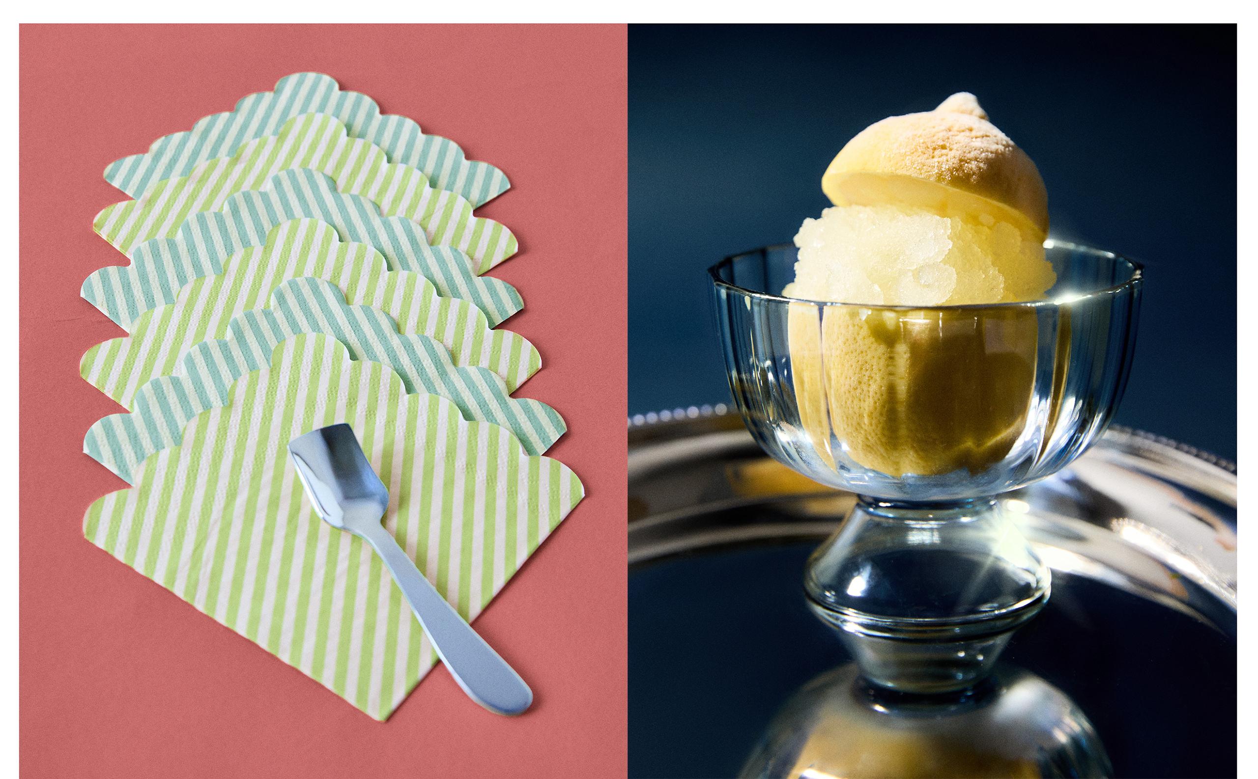COPA DE HELADO, CUCHARITAS Y SERVILLETAS