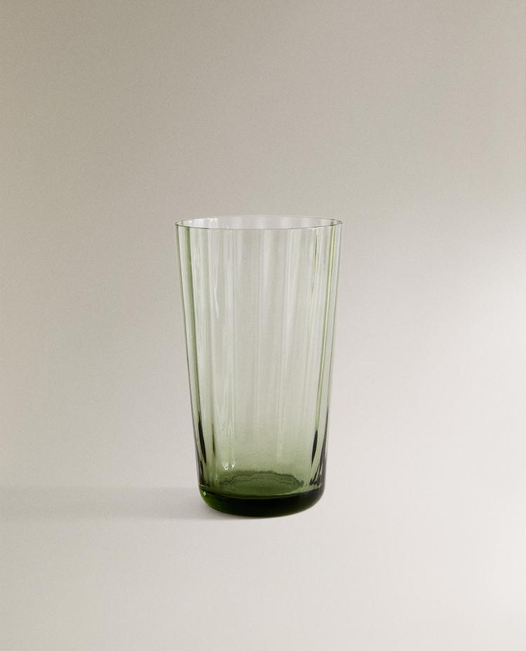 GLASS SOFT DRINK TUMBLER WITH LINE DESIGN