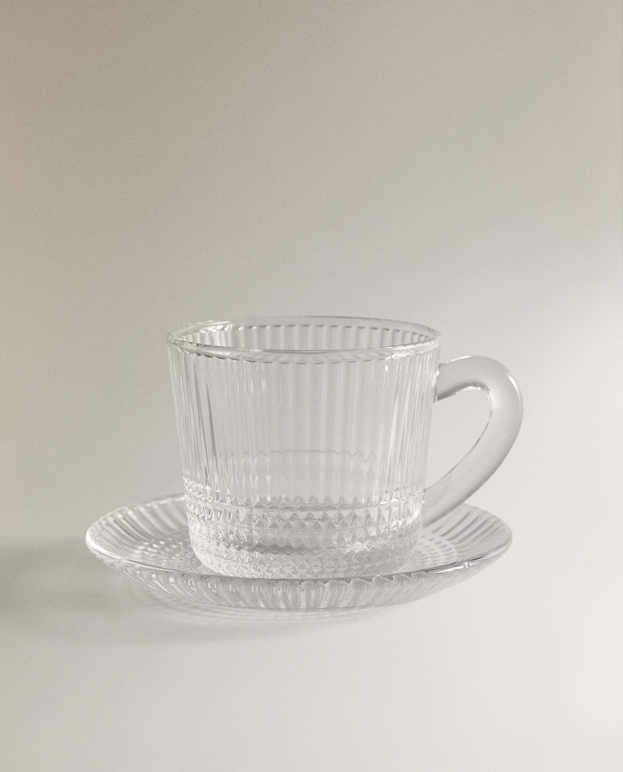 GLASS COFFEE CUP AND SAUCER WITH RAISED GEOMETRIC DESIGN product thumbnail 9