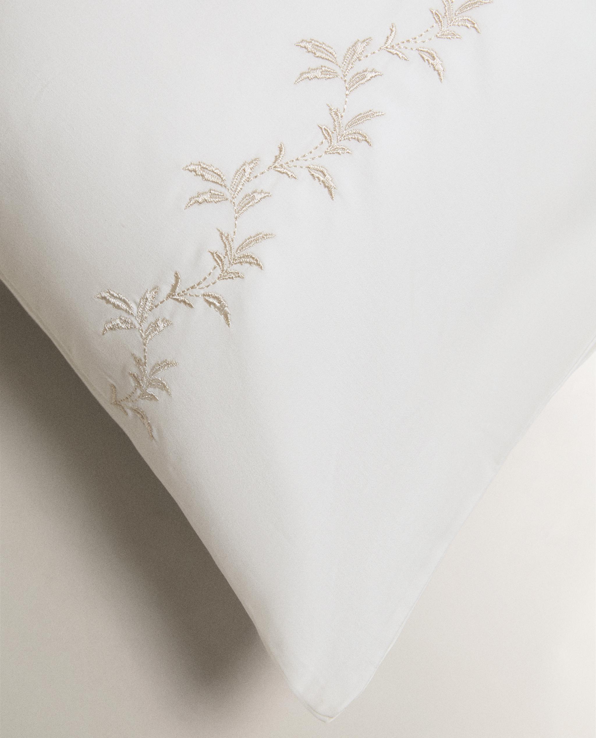 SATEEN PILLOWCASE WITH EMBROIDERED LEAVES product thumbnail 12