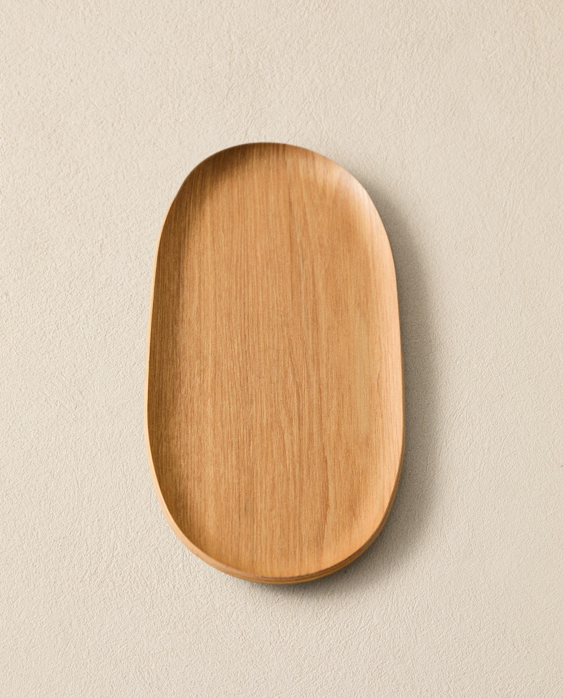 ハンドメイド　木彫り大型オーバルトレイ トレイ おぼん オーバル型 楕円形 天然木製 シンプル レトロ